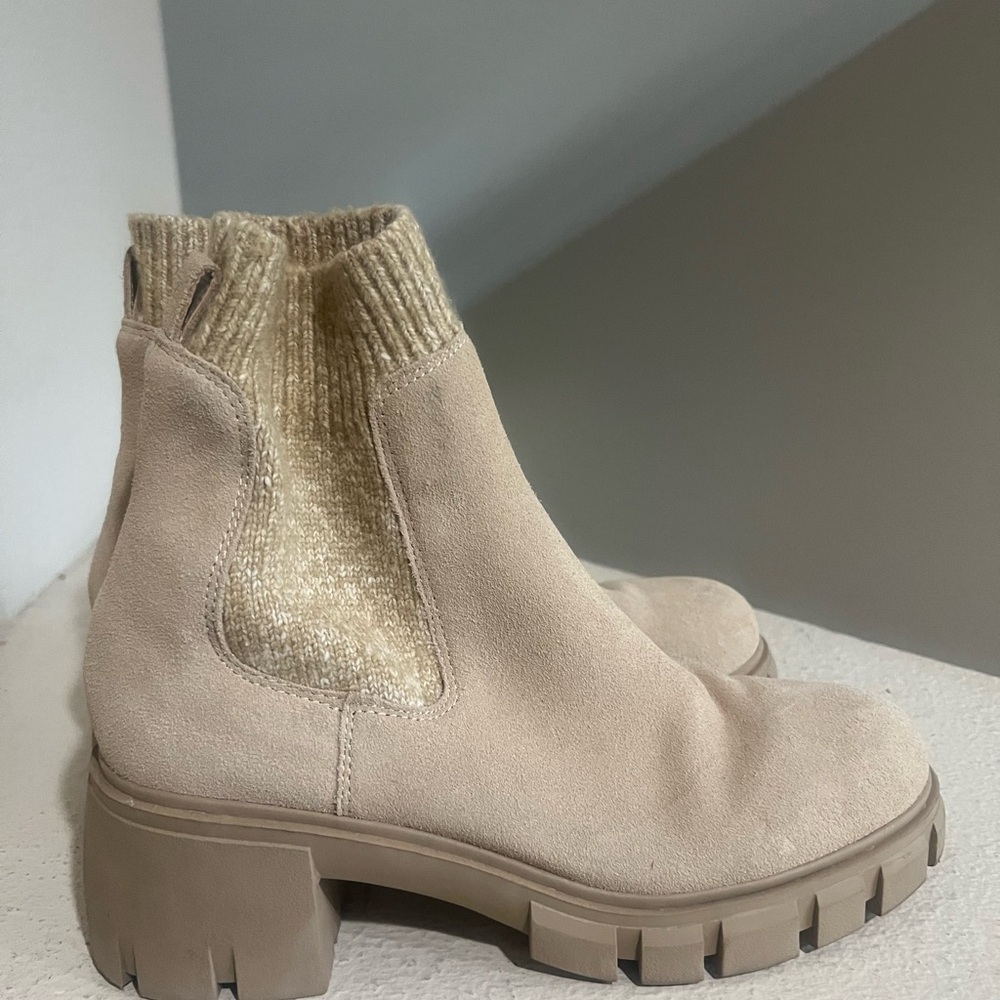 Steve Madden Womens Stretch‎ Ankle Tan Chunky Platform Chelsea Boots booties 9 - Picture 3 of 9
